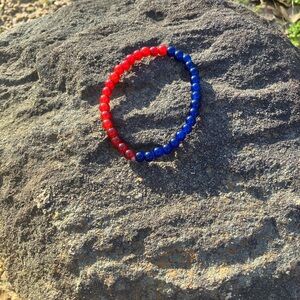 Red and Blue Beaded Stretch Bracelet